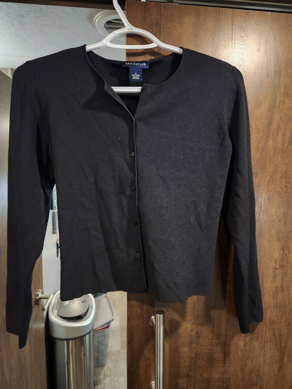 Ann Taylor Black Crewneck Button-Up Cardigan Jacket